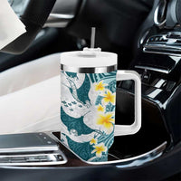 Maori Manta Ray Plumeria Teal Tumbler With Handle