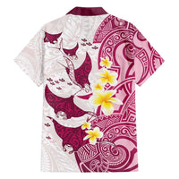Maori Manta Ray Plumeria Royal Pink Family Matching Off Shoulder Maxi Dress and Hawaiian Shirt