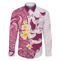 Maori Manta Ray Plumeria Royal Pink Family Matching Puletasi and Hawaiian Shirt