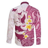 Maori Manta Ray Plumeria Royal Pink Family Matching Tank Maxi Dress and Hawaiian Shirt