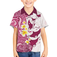 Maori Manta Ray Plumeria Royal Pink Family Matching Tank Maxi Dress and Hawaiian Shirt