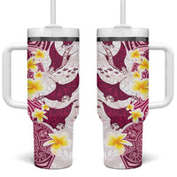Maori Manta Ray Plumeria Royal Pink Tumbler With Handle