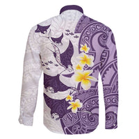 Maori Manta Ray Plumeria Deep Purple Family Matching Long Sleeve Bodycon Dress and Hawaiian Shirt