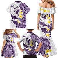 Maori Manta Ray Plumeria Deep Purple Family Matching Mermaid Dress and Hawaiian Shirt
