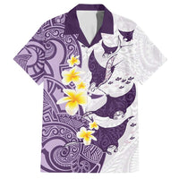 Maori Manta Ray Plumeria Deep Purple Family Matching Off Shoulder Short Dress and Hawaiian Shirt
