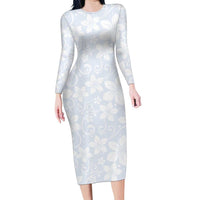 Plumeria Floral White Sunday Family Matching Long Sleeve Bodycon Dress and Hawaiian Shirt