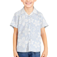 Plumeria Floral White Sunday Family Matching Off Shoulder Short Dress and Hawaiian Shirt