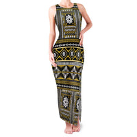 Fiji Masi Tapa Pattern Yellow Family Matching Tank Maxi Dress and Hawaiian Shirt - Polynesian Pride