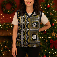 Fiji Masi Tapa Pattern Yellow Christmas Knitted V-Neck Vest - Polynesian Pride