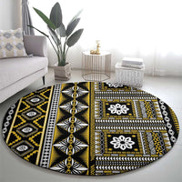 Fiji Masi Tapa Pattern Yellow Round Carpet - Polynesian Pride