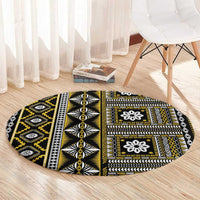 Fiji Masi Tapa Pattern Yellow Round Carpet - Polynesian Pride