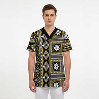 Fiji Masi Tapa Pattern Yellow Scrub Top - Polynesian Pride