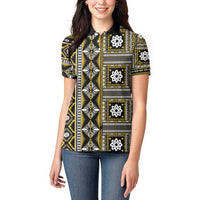 Fiji Masi Tapa Pattern Yellow Women Polo Shirt - Polynesian Pride