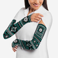 Fiji Masi Tapa Pattern Teal Arm Sleeves - Polynesian Pride