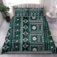 Fiji Masi Tapa Pattern Teal Bedding Set - Polynesian Pride