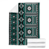 Fiji Masi Tapa Pattern Teal Blanket - Polynesian Pride