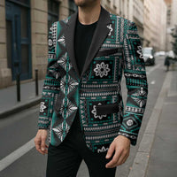 Fiji Masi Tapa Pattern Teal Blazer - Polynesian Pride
