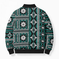 Fiji Masi Tapa Pattern Teal Bomber Puffer Jacket - Polynesian Pride