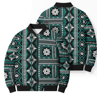 Fiji Masi Tapa Pattern Teal Bomber Puffer Jacket - Polynesian Pride