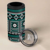 Fiji Masi Tapa Pattern Teal 4 in 1 Can Cooler Tumbler - Polynesian Pride