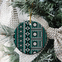 Fiji Masi Tapa Pattern Teal Ceramic Ornament - Polynesian Pride