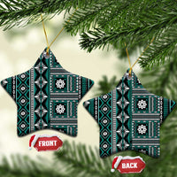 Fiji Masi Tapa Pattern Teal Ceramic Ornament - Polynesian Pride