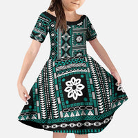 Fiji Masi Tapa Pattern Teal Family Matching Puletasi and Hawaiian Shirt - Polynesian Pride