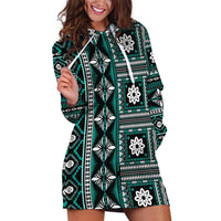 Fiji Masi Tapa Pattern Teal Hoodie Dress - Polynesian Pride