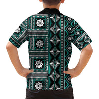 Fiji Masi Tapa Pattern Teal Kid Hawaiian Shirt - Polynesian Pride