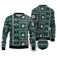 Fiji Masi Tapa Pattern Teal Ugly Christmas Sweater - Polynesian Pride