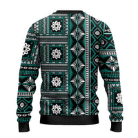 Fiji Masi Tapa Pattern Teal Ugly Christmas Sweater - Polynesian Pride