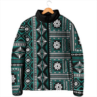 Fiji Masi Tapa Pattern Teal Padded Jacket - Polynesian Pride