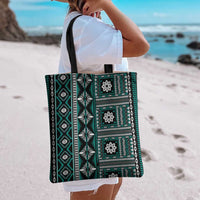 Fiji Masi Tapa Pattern Teal Tote Bag - Polynesian Pride