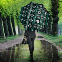 Fiji Masi Tapa Pattern Teal Umbrella - Polynesian Pride