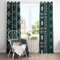 Fiji Masi Tapa Pattern Teal Window Curtain - Polynesian Pride