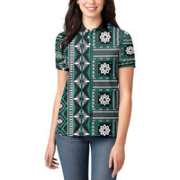 Fiji Masi Tapa Pattern Teal Women Polo Shirt - Polynesian Pride