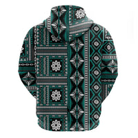 Fiji Masi Tapa Pattern Teal Zip Hoodie - Polynesian Pride