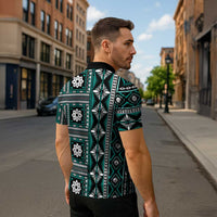 Fiji Masi Tapa Pattern Teal Zipper Polo Shirt - Polynesian Pride