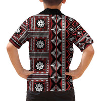 Fiji Masi Tapa Pattern Red Family Matching Long Sleeve Bodycon Dress and Hawaiian Shirt - Polynesian Pride