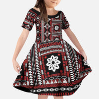Fiji Masi Tapa Pattern Red Family Matching Off The Shoulder Long Sleeve Dress and Hawaiian Shirt - Polynesian Pride