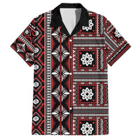 Fiji Masi Tapa Pattern Red Family Matching Off The Shoulder Long Sleeve Dress and Hawaiian Shirt - Polynesian Pride