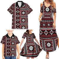 Fiji Masi Tapa Pattern Red Family Matching Summer Maxi Dress and Hawaiian Shirt - Polynesian Pride
