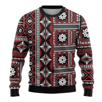 Fiji Masi Tapa Pattern Red Ugly Christmas Sweater - Polynesian Pride