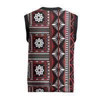 Fiji Masi Tapa Pattern Red Christmas Knitted V-Neck Vest - Polynesian Pride