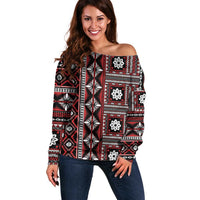 Fiji Masi Tapa Pattern Red Off Shoulder Sweater - Polynesian Pride