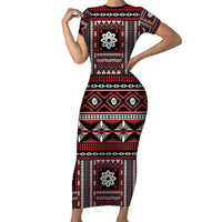 Fiji Masi Tapa Pattern Red Short Sleeve Bodycon Dress - Polynesian Pride