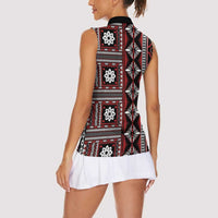 Fiji Masi Tapa Pattern Red Women Sleeveless Polo Shirt - Polynesian Pride