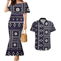 Fiji Masi Tapa Pattern Purple Couples Matching Mermaid Dress and Hawaiian Shirt - Polynesian Pride