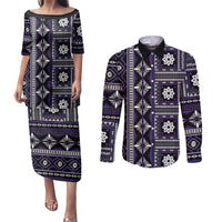 Fiji Masi Tapa Pattern Purple Couples Matching Puletasi and Long Sleeve Button Shirt - Polynesian Pride