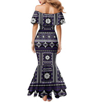 Fiji Masi Tapa Pattern Purple Family Matching Mermaid Dress and Hawaiian Shirt - Polynesian Pride